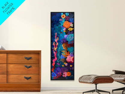 Colorful Underwater Art Print, Vibrant Wall Art Framed on Canvas, Black Light Poster, Fish Poster Art, Vertical Canvas Art, Living Room Art