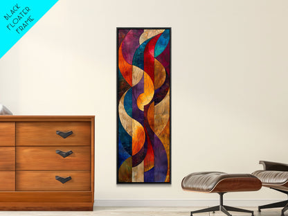 Colorful Abstract Design in Swirling Patterns - Framed Canvas Print, Midcentury Modern Art, Skinny Art, Tall Art, Living Room Wall Decor, Boho Art