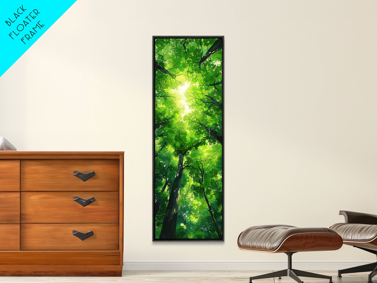 Lush Green Forest Canopy View as Tall Skinny Art Framed Canvas Print for Relaxing Wall Decor in Homes or Offices