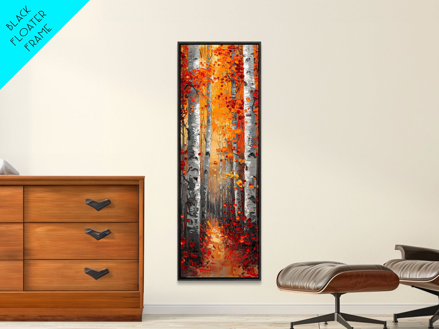 Fall Birch Tree Forest, Framed Canvas Print, Skinny / Tall Wall Art, Living Room Decor, Landscape Painting, Nature Decor