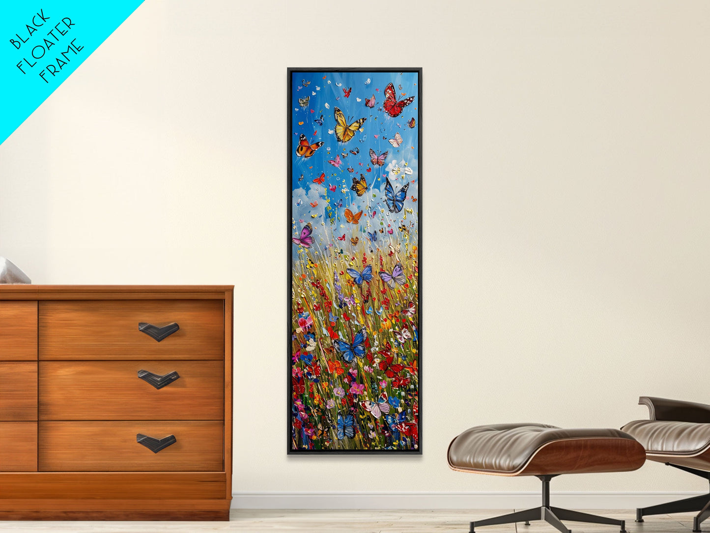Butterflies In The Spring Framed Canvas Print, Wood Framed Art, Living Room Decor, Girl's Room Gift Idea, Nursery Decor, Minimalist Whimsical Decor