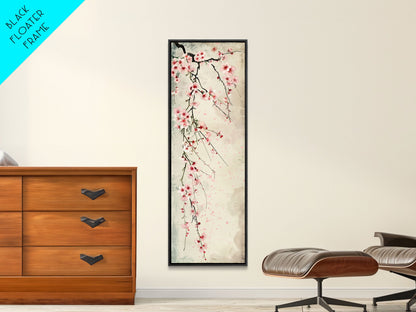 Cherry Blossoms, Full Bloom, Japanese Art, Skinny Art, Tall Art, Framed Canvas Print, Ukiyo-e Style