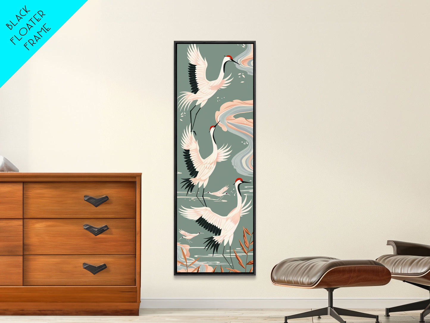 Cranes In Flight Framed Canvas Print, Traditional Japanese Art With Soft Colors And Detailed Wings, Wall Art Ready To Hang