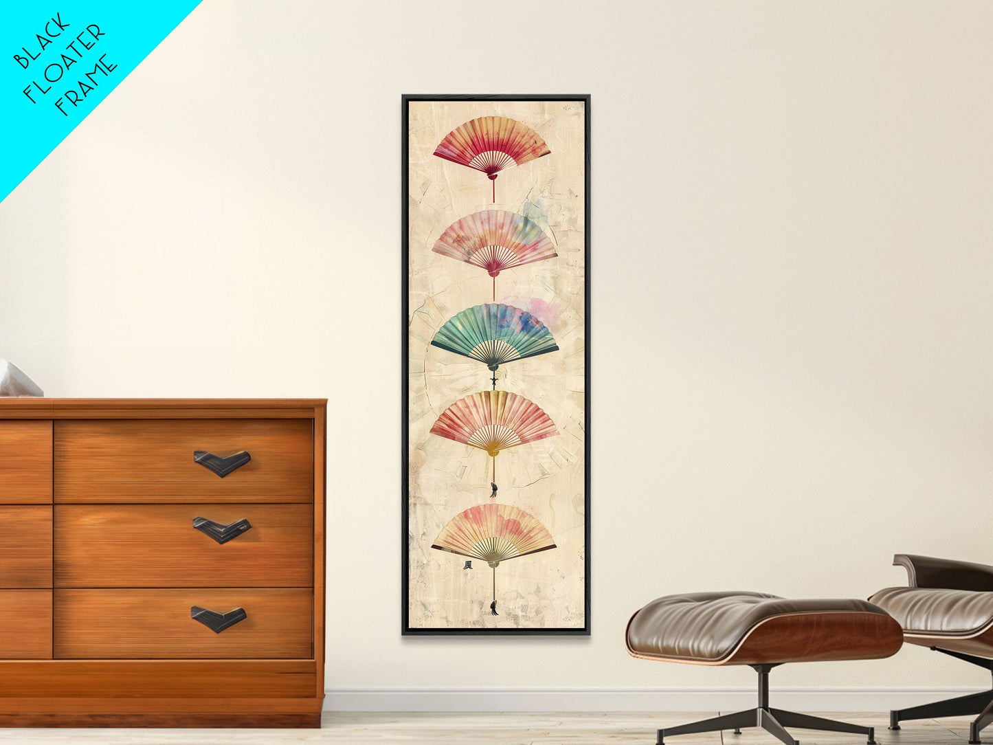 Japanese Folding Fans Cultural Art On Framed Canvas Print In Ukiyo-e Style Tall Skinny Traditional Wood Block Wall Decor