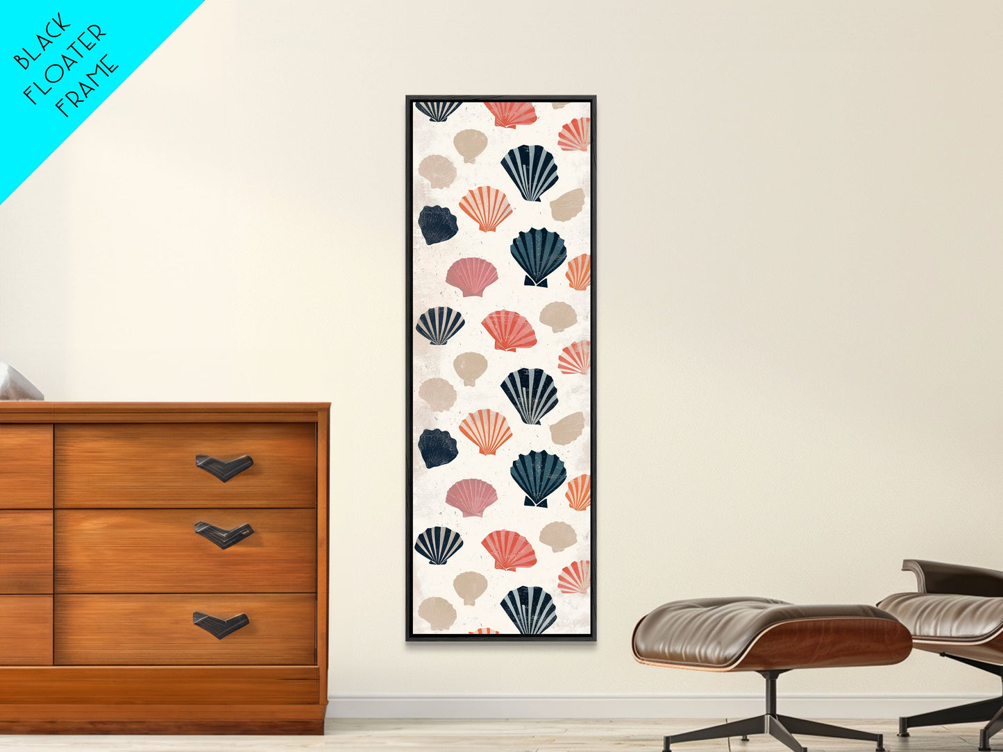 Patterned Sea Shells in Various Colors on a Light Background Ukiyo-e Art Japanese Framed Canvas Print Skinny Tall Art