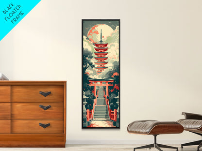 Japanese Style Art, Tall Art, Skinny Art, Pagoda Temple Wood Block Print Framed Canvas Print Ukiyo-e Art