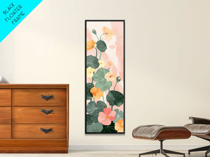 Bright And Colorful Nasturtium Flowers Ukiyo-e Style Tall Skinny Wood Block Japanese Art Framed Canvas Print