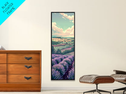 Lavender Fields With Rolling Hills - Skinny Art Tall Art Framed Canvas Print Japanese Style Art Ukiyo-e Art