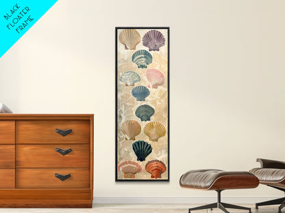 Colorful Shells On Textured Background Skinny Art Wood Block Print Japanese Style Art Framed Canvas Print Tall Art Ukiyo-e Art