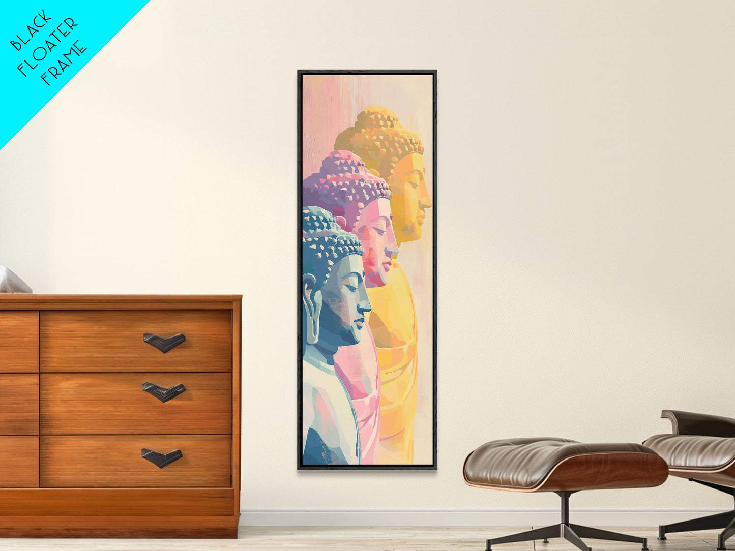 Colorful Buddha Statues Skinny Art Wood Block Print Japanese Style Art Framed Canvas Print Tall Art Ukiyo-e Art