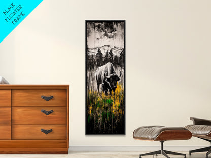 Black White Bison Canvas Print Rustic Wall Art Western Art Farmhouse Art Tall Narrow Art Above Sofa Art Gift Idea Him