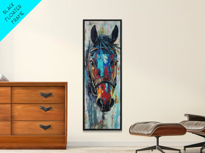 Abstract Horse Portrait Framed Canvas Print Moody Art Rustic Wall Art Southwest Wall Art Extra Tall Narrow Art