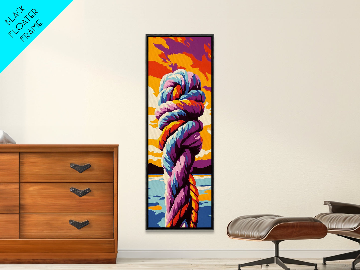 Nautical Knot at Sunset Framed Canvas Print coastal decor nautical painting ocean art coastal cowgirl wall art gift idea for her