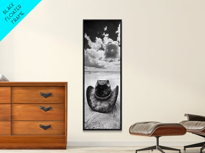 Weathered Cowboy Hat, Coastal Cowgirl Wall Art, Framed Canvas Print, Rustic Décor, Boho Art, Minimalist Art, Nautical Wall Art