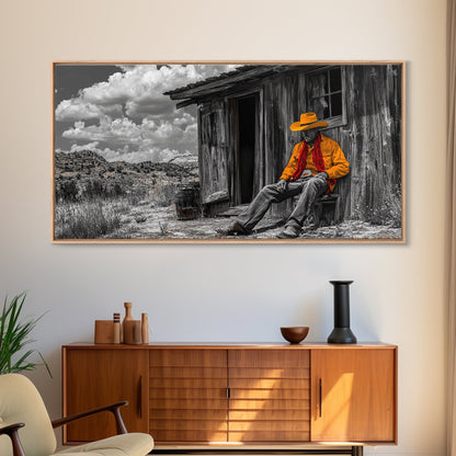 Cowboy Cabin Framed Canvas Print | Rustic Wall Art | Southwest Decor | Chicano Art | Above Couch Art | Moody Art | Western Landscape Art