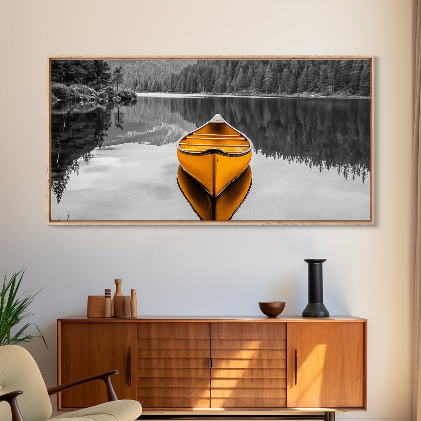 Reflections of Nature, lake Tahoe art, pine tree art, landscape painting, nature wall art, extra wide art, panoramic art, Canvas Print