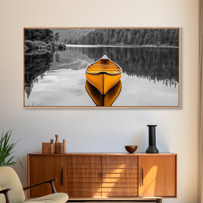 Reflections of Nature, lake Tahoe art, pine tree art, landscape painting, nature wall art, extra wide art, panoramic art, Canvas Print