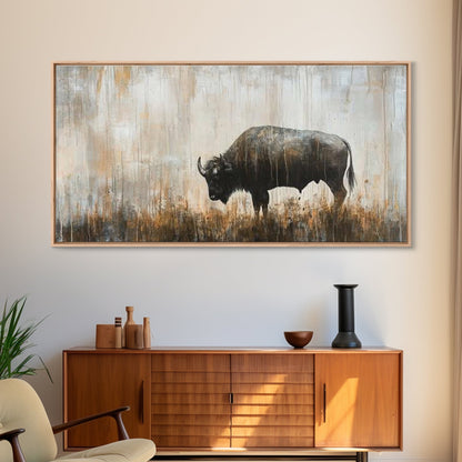 Bison Painting, Framed Canvas Print, Rustic Wall Art, Moody Art, Southwest Wall Art, Extra Wide Art, Farmhouse Art, Above Couch Art