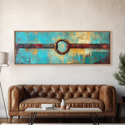 Abstract Metal Ring, geometric wall art, southwest wall art, rustic decor, moody art, tall narrow art, wabi sabi art, Framed Canvas Print