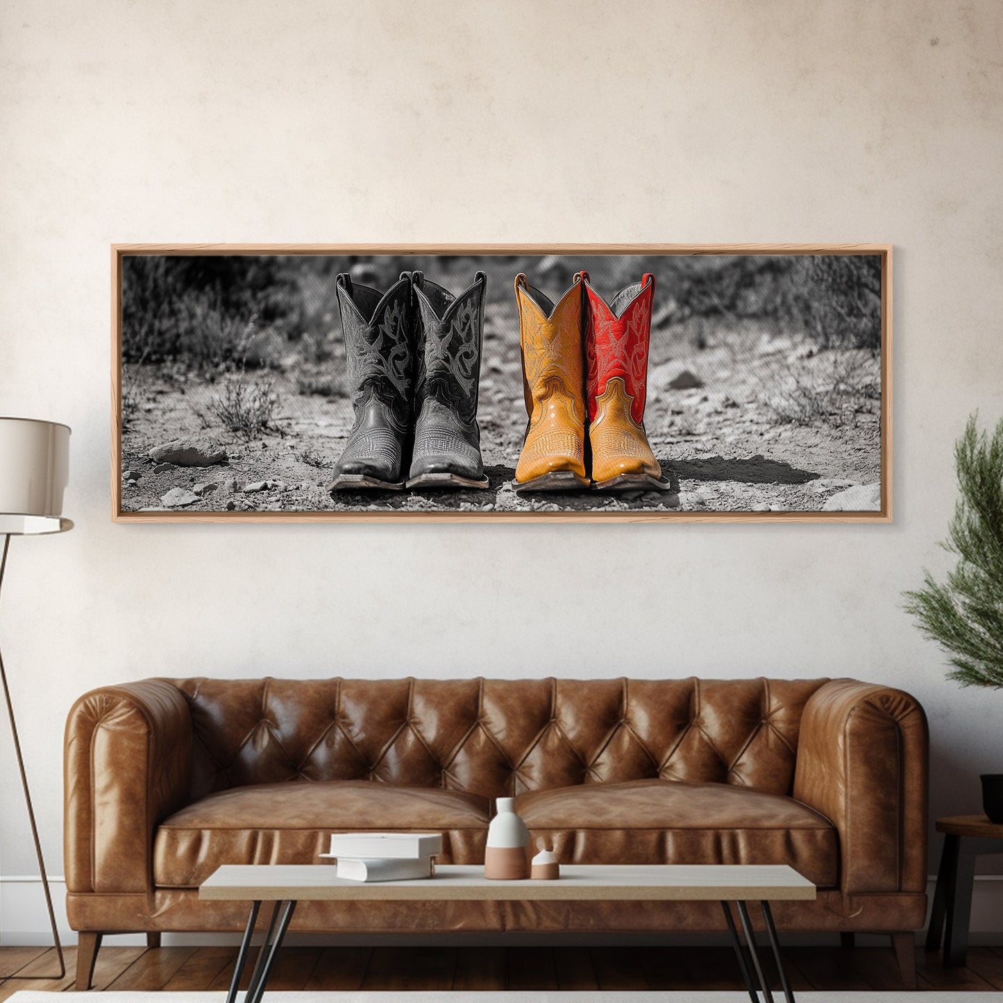 Cowboy Boots, Western Decor, Rustic Wall Art, Country Style Art, Farmhouse Art, Moody Art, Extra Wide Art, Framed Canvas Print