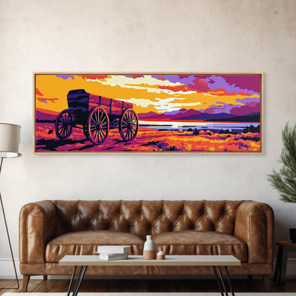 Seaside Wagon, nautical painting, coastal wall art, rustic beach decor, farmhouse art, extra wide panoramic art, framed canvas print