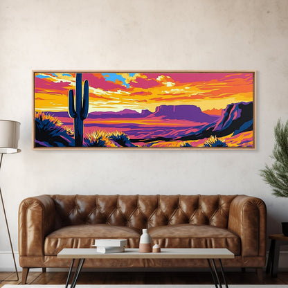 Southwest Sunset, Joshua tree art, desert landscape, southwest wall art, pink orange wall art, bold colors, framed canvas print