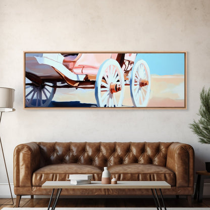 Western Carriage, vintage horse art, rustic wall art, extra wide art, above couch art, cowboy painting, framed canvas print