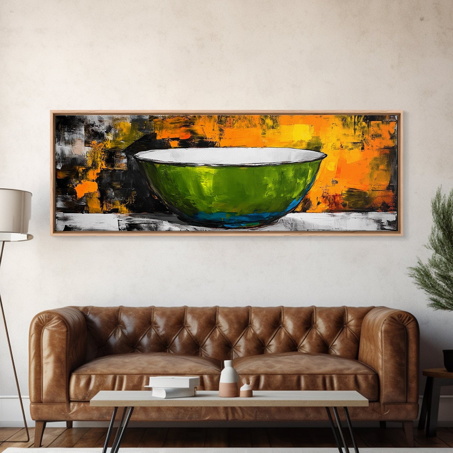 Abstract Bowl, food review kitchen art, wabi sabi art, green wall art, rustic wall art, modern decor, Framed Canvas Print, therapy art