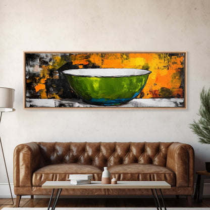 Abstract Bowl, food review kitchen art, wabi sabi art, green wall art, rustic wall art, modern decor, Framed Canvas Print, therapy art