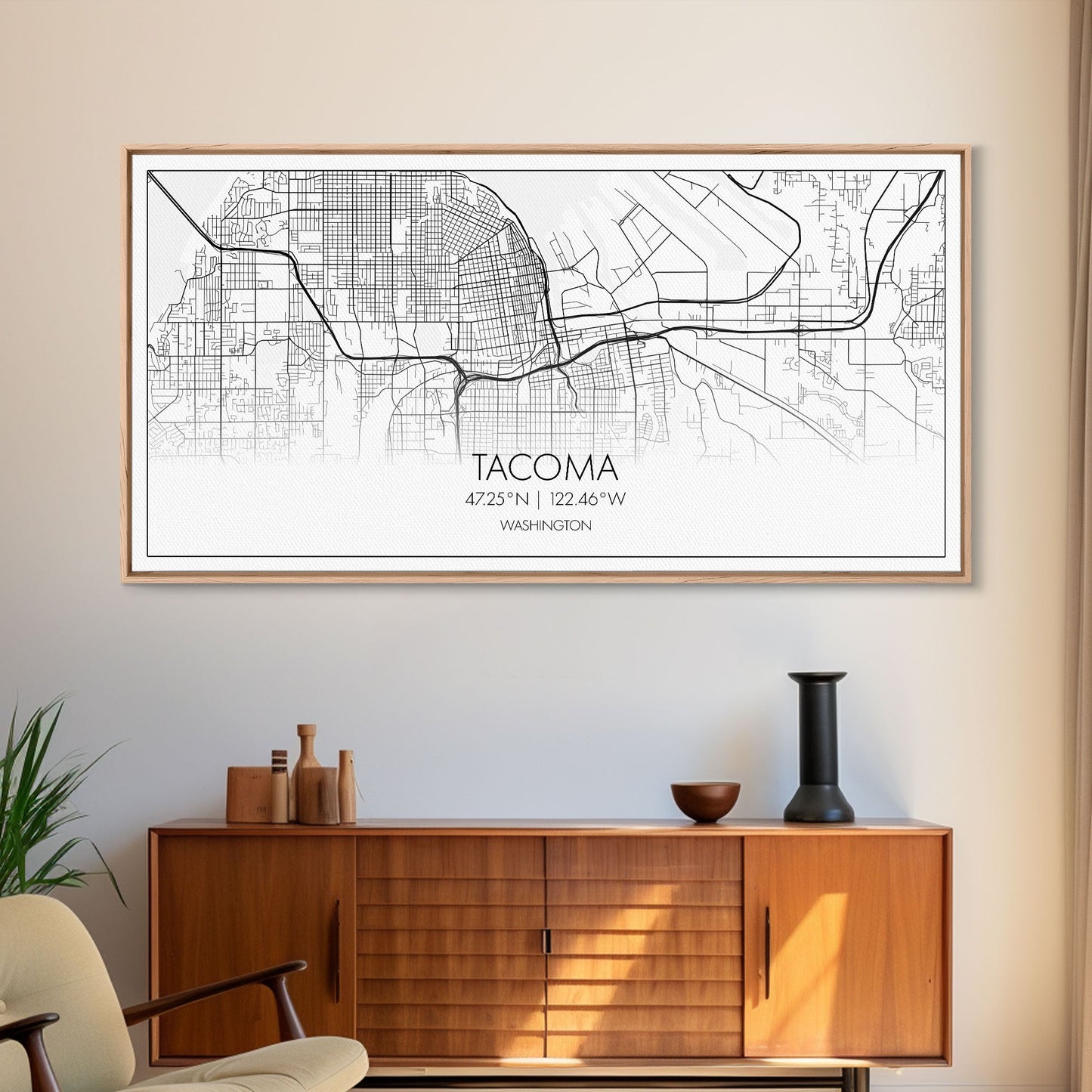 Stadtplan von Tacoma, Washington-Kunst, Kartendruck, Moderne Wandkunst, Wandbild, Leinwandbild, Geschenkidee für Zuhause, Wanddekoration im Landhausstil, Stadtwandkunst
