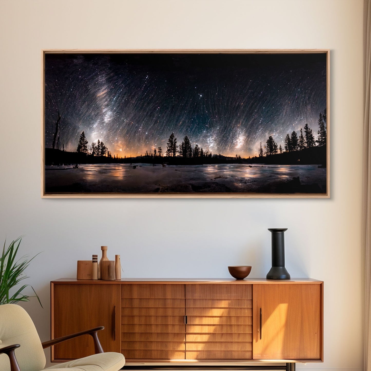 Canvas Wall Art Landscape Mountains Nature Painting Prints Minimalist Modern Home Artwork Decoration Night Sky With Stars