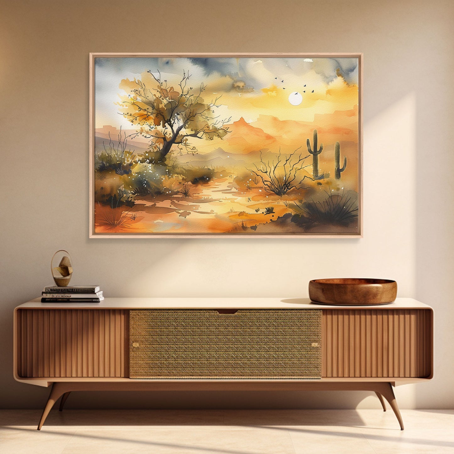 Desert Landscape Watercolor Painting, Wood Framed Canvas Print, Utah Desert Painting, Metal Print, Farmhouse Decor