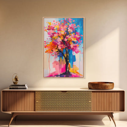 Blossom Tree in Bloom Framed Canvas Print - Nature Wall Art, Living Room Decor, Modern Artwork, Unique Floral Art for Bedroom and Office