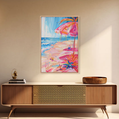 Vibrant Desert Landscape with Cacti - Framed Canvas Print, Colorful Southwestern Art, Living Room Decor, Desert Wall Art