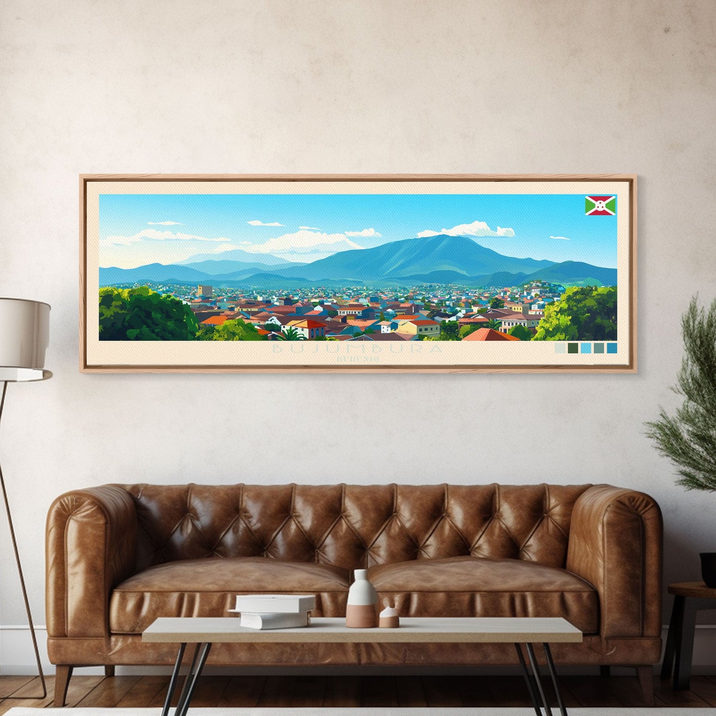 Bujumbura, Burundi Panoramic Travel Poster Canvas Print, Bujumbura, Burundi Painting, Burundi Art, Bujumbura Travel Art, Guest Room Painting
