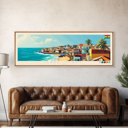 Cape Coast, Ghana Panoramic Travel Poster Canvas Print, Cape Coast, Ghana Painting, Ghana Art, Cape Coast Panoramic Travel Art, Travel Painting
