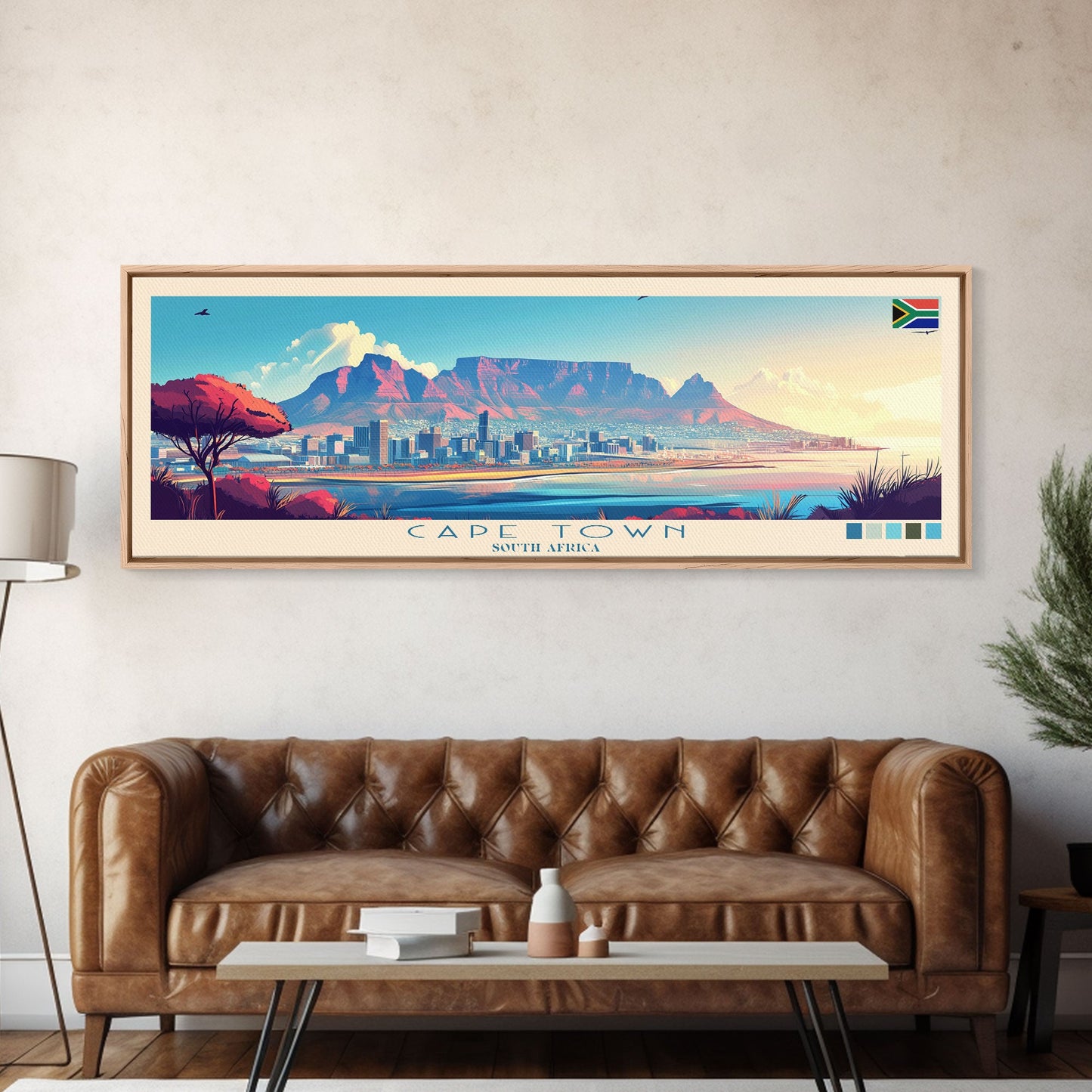 Cape Town, South Africa Panoramic Travel Poster Canvas Print, Cape Town, South Africa Painting, South Africa Art, Cape Town Travel Art, Guest Room Painting