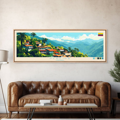 Panorama-Reiseposter Pereira, Kolumbien – Leinwanddruck, Gemälde Pereira, Kolumbien, Kunst aus Kolumbien, Reisekunst aus Pereira, Gemälde für das Gästezimmer