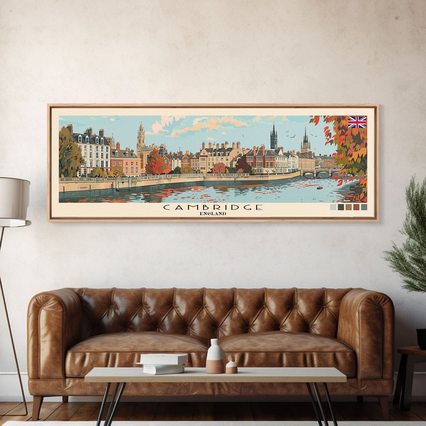 Cambridge, England Panoramic Canvas Print, Cambridge, England Painting, England Art, Cambridge Travel Poster, Travel Art, Living Room Painting
