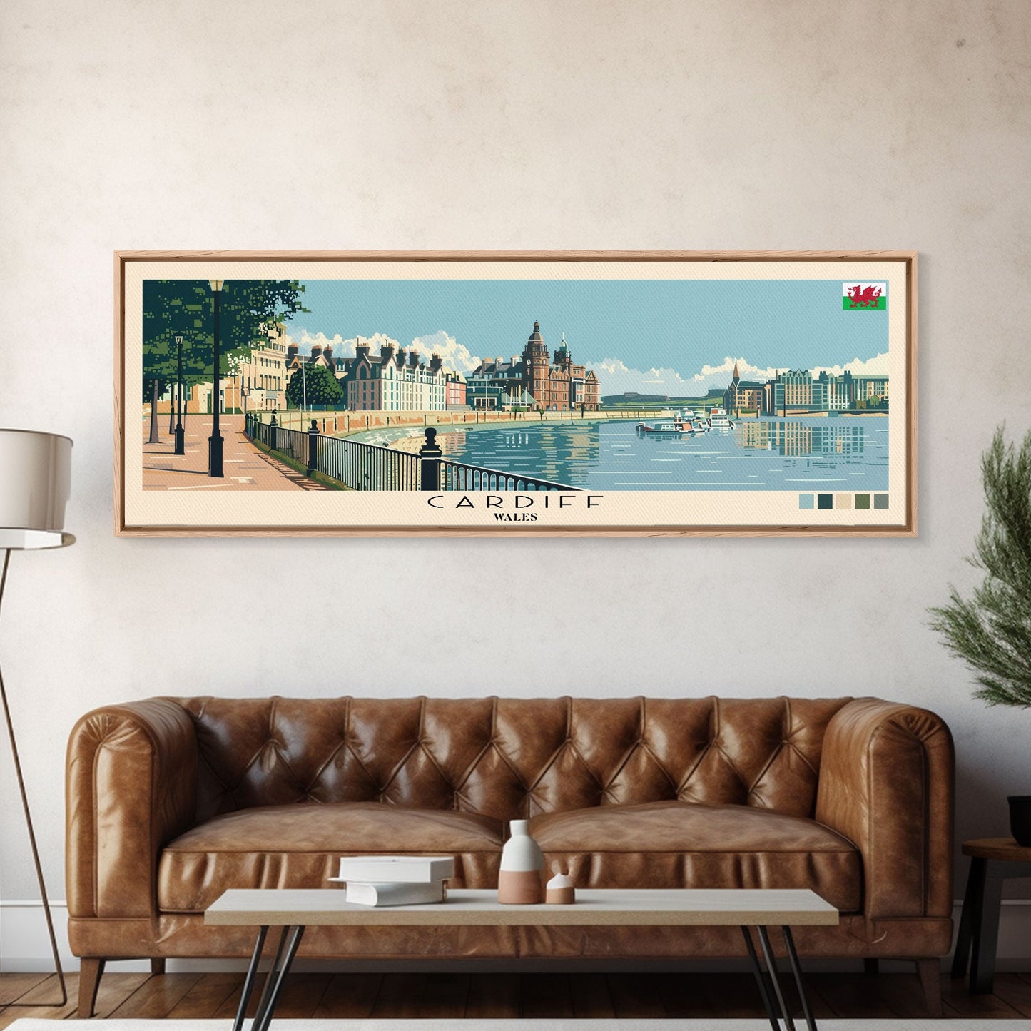 Cardiff, Wales Panoramic Canvas Print, Cardiff, Wales Painting, Wales Art, Cardiff Travel Poster, Travel Art, Guest Room Painting
