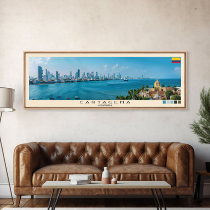 Cartagena, Colombia Panoramic Canvas Print, Cartagena, Colombia Painting, Colombia Art, Cartagena Travel Poster, Travel Art, Housewarming Gift