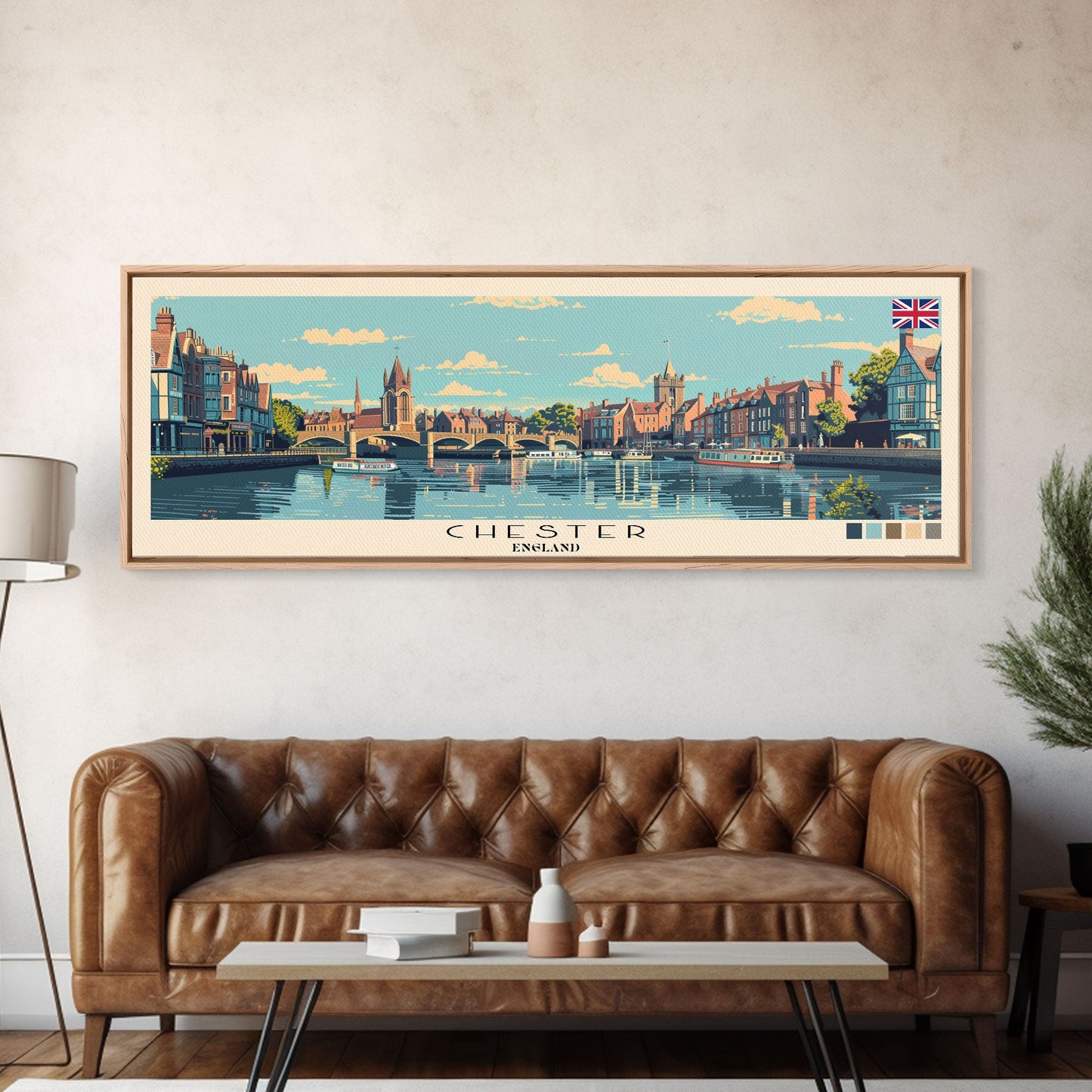 Chester, England Panoramic Canvas Print, Chester, England Painting, England Art, Chester Travel Poster, Travel Art, Living Room Painting