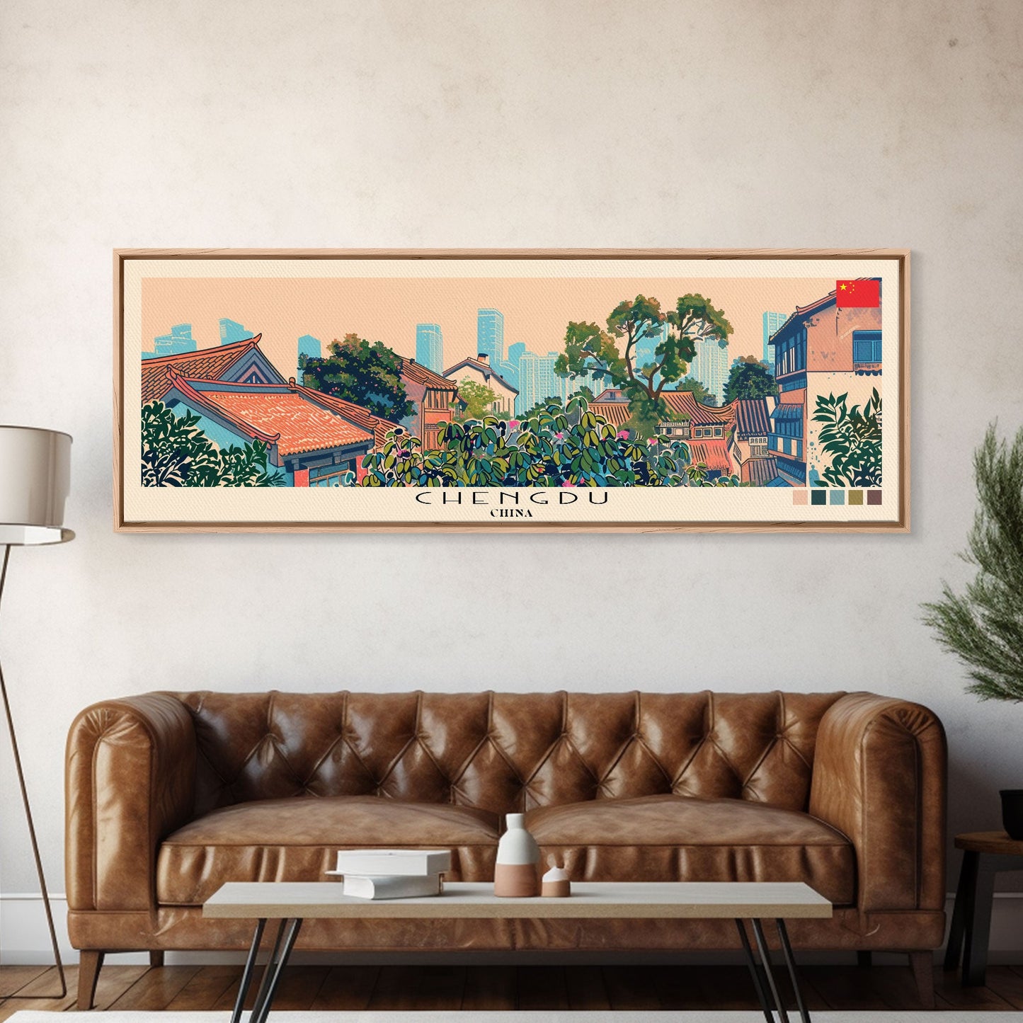 Chengdu, China Panoramic Canvas Print, Chengdu, China Painting, China Art, Chengdu Travel Poster, Travel Art, Vacation Gift