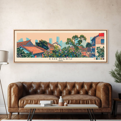 Chengdu, China Panoramic Canvas Print, Chengdu, China Painting, China Art, Chengdu Travel Poster, Travel Art, Vacation Gift