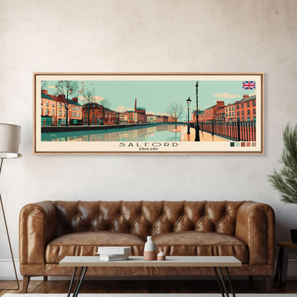 Salford, England Panoramic Canvas Print, Salford, England Painting, England Art, Salford Travel Poster, Travel Art, Guest Room Painting