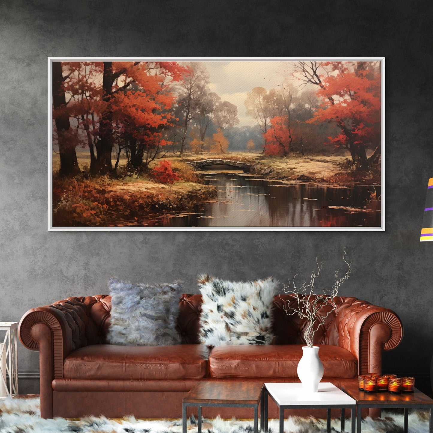 Fall Decor Framed Canvas Print | Trees With Falling Leaves | Fall Wedding Decor | Fall Home Decor | Fall Wall Decor | Rustic Fall Decor