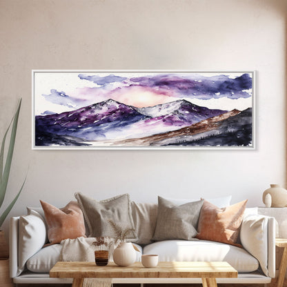 Framed Canvas Print of Majestic Mountain Landscape | Vibrant Hues | Watercolor Painting | Ready-to-Hang | Home Decor