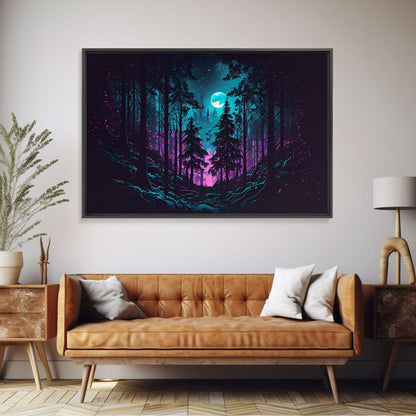 Turquoise and violet fantasy forest, aesthetic, framed canvas print