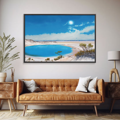 The Blue Lagoon, Tropical Wall Art, Beach Ocean Art, Framed Canvas Print, Colorful Beach House Decor, Above Sofa Art
