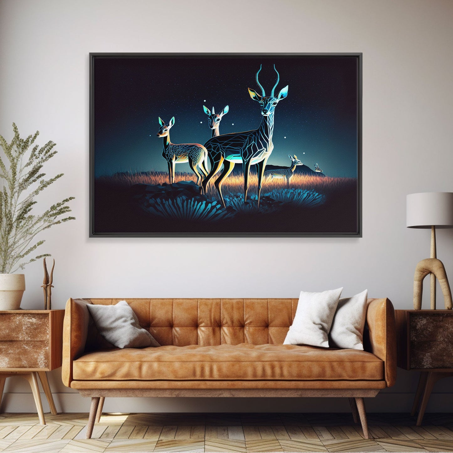 Plains of Africa, Wireframe Impala Deer, Animal Prints, Framed Canvas print, framed wall art